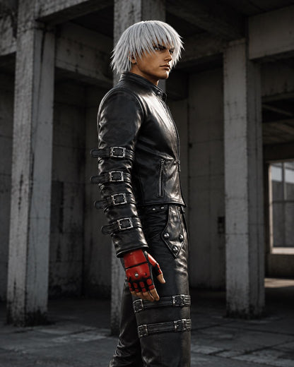 Black gothic leather jacket design detail