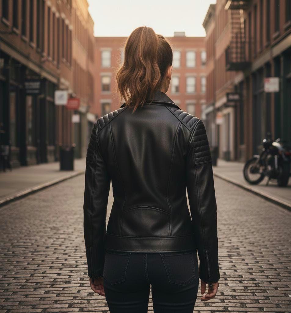 Quilted black asymmetrical biker jacket by Premium Skin