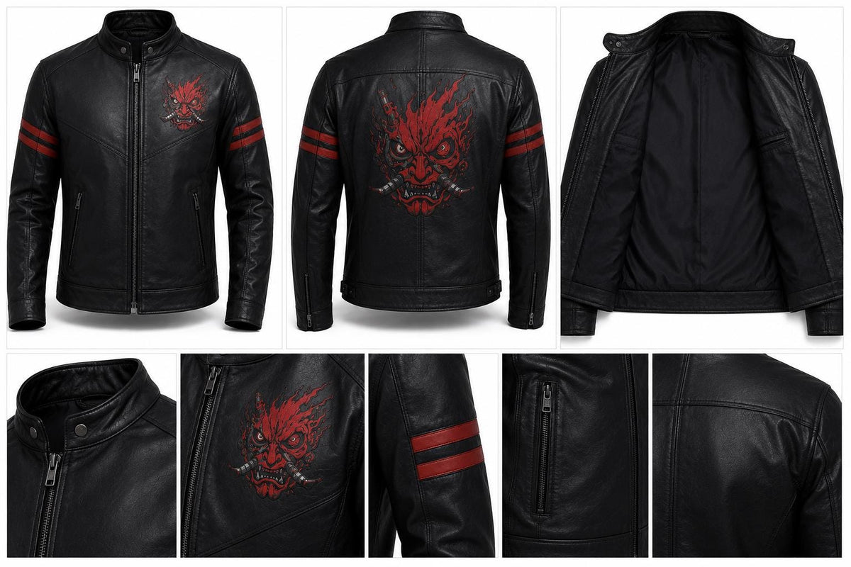 Samurai-inspired black leather jacket by Premium Skin