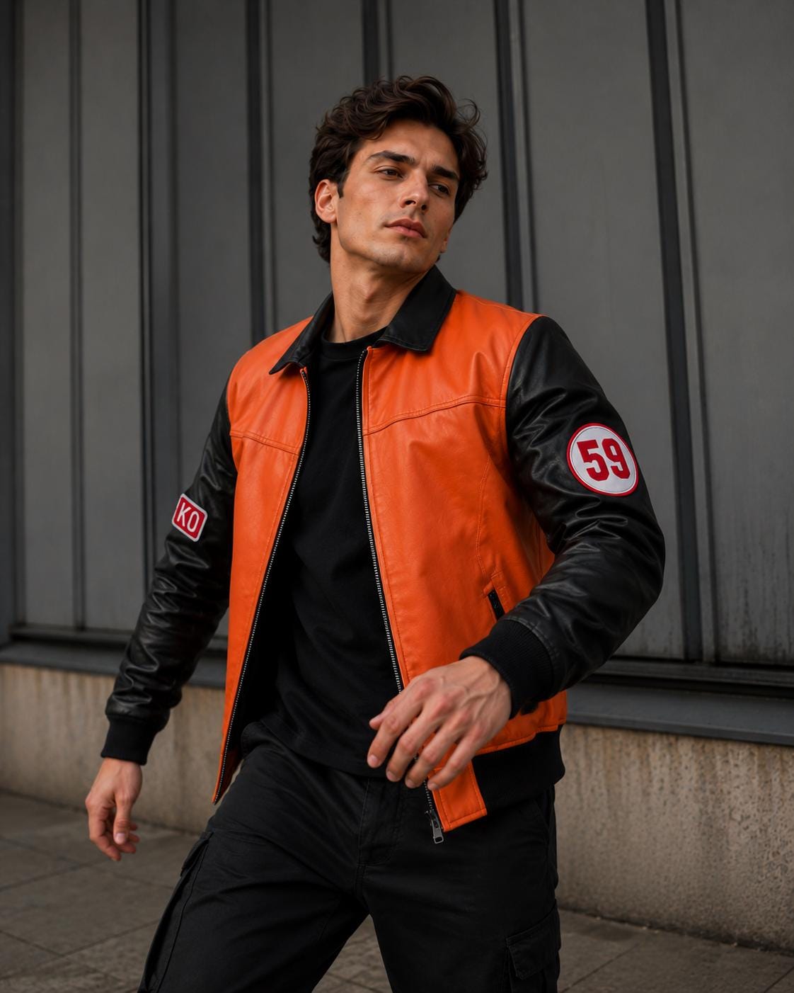 Orange and black racing jacket by Premium Skin