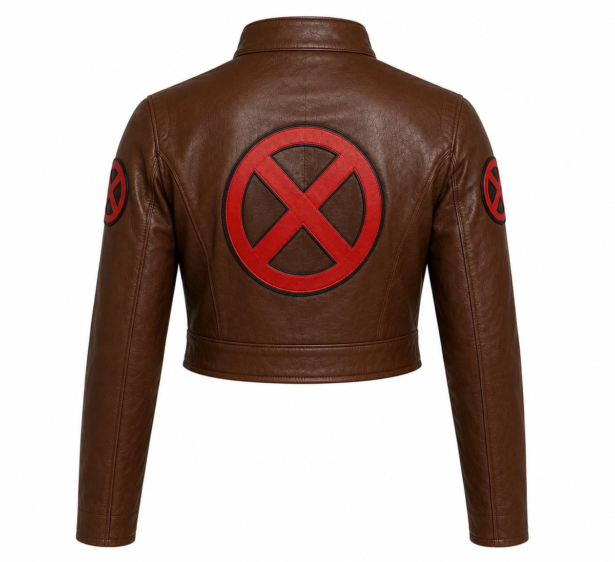 Women's brown cropped leather biker jacket by Premium Skin