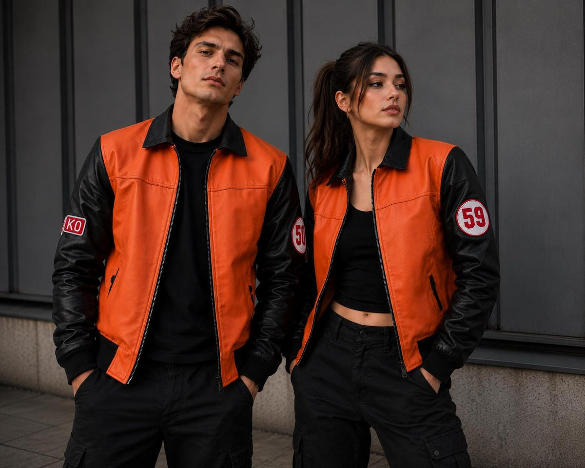 Orange and black racing jacket by Premium Skin