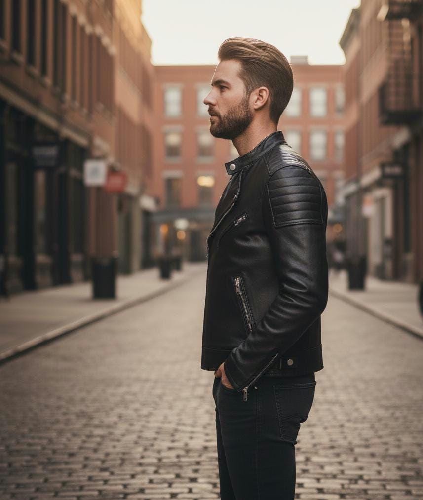 Men's black cafe racer jacket by Premium Skin