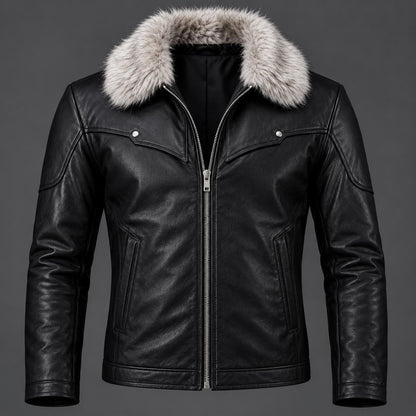 Black jacket with fur-style collar back view