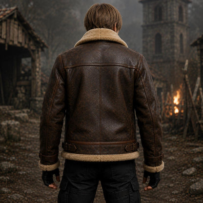 Brown aviator jacket alternate angle