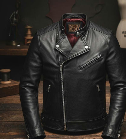 Men's black cafe racer jacket by Premium Skin