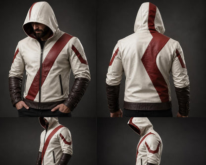 Sheepskin hooded leather jacket back view