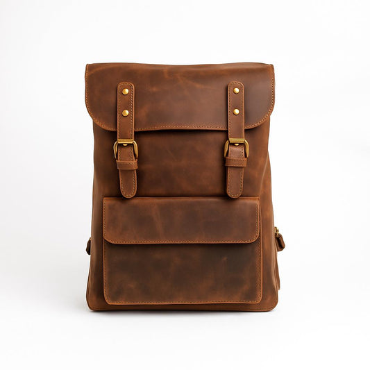 Brown leather backpack alternate angle