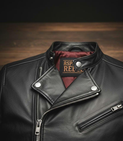 Men's black cafe racer jacket by Premium Skin