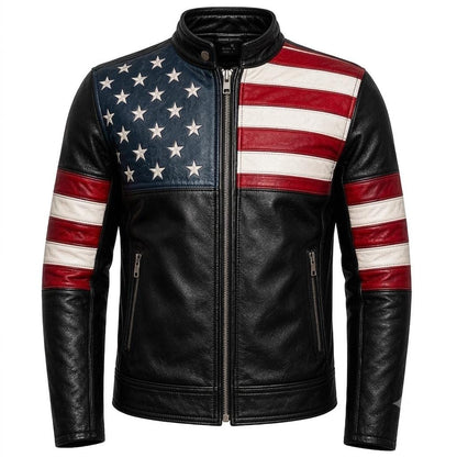 American flag leather biker jacket by Premium Skin