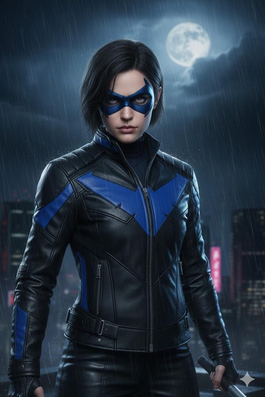 Black and blue hero-inspired leather jacket by Premium Skin