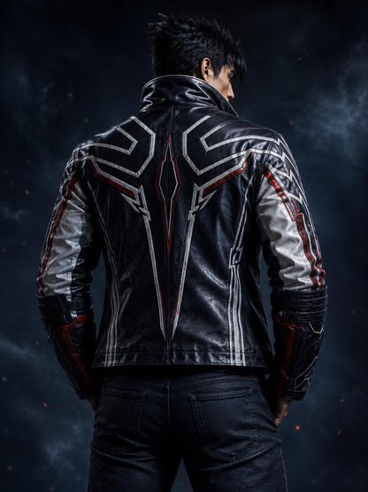 Black fighting-game-inspired leather jacket by Premium Skin
