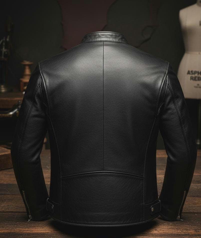Men's black cafe racer jacket by Premium Skin