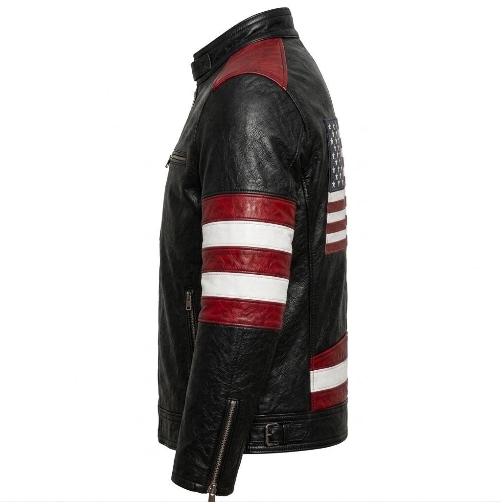 American flag leather biker jacket by Premium Skin
