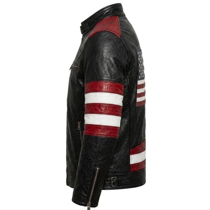 American flag leather biker jacket by Premium Skin