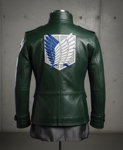 Hunter green lambskin military-style coat by Premium Skin