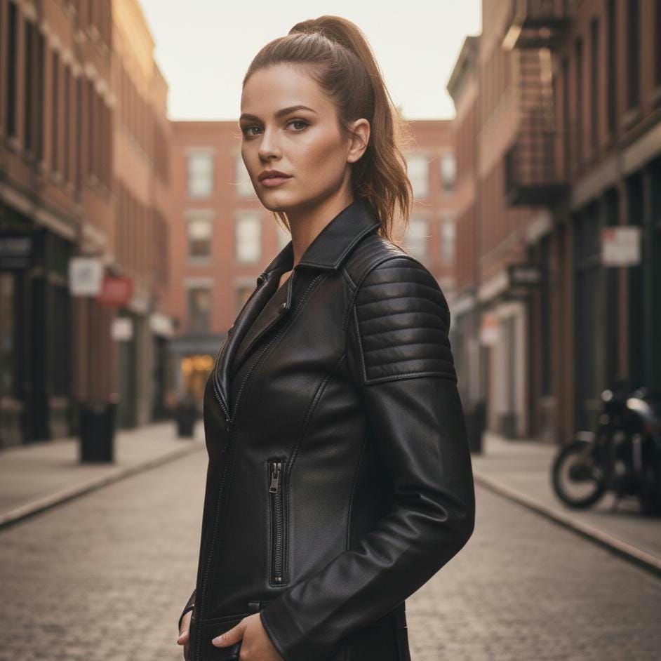 Quilted black asymmetrical biker jacket by Premium Skin