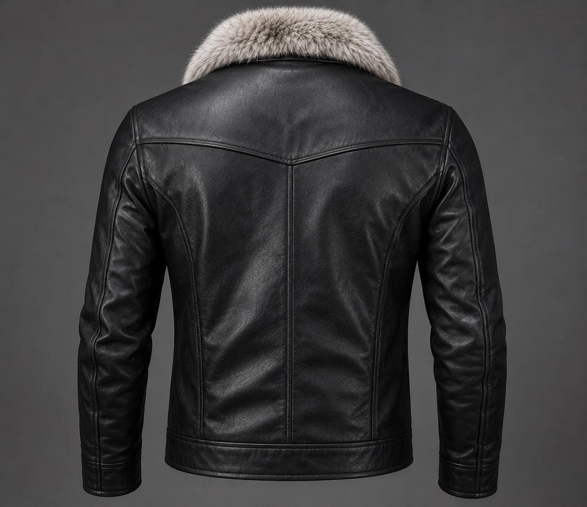 Black fur-collar jacket alternate angle