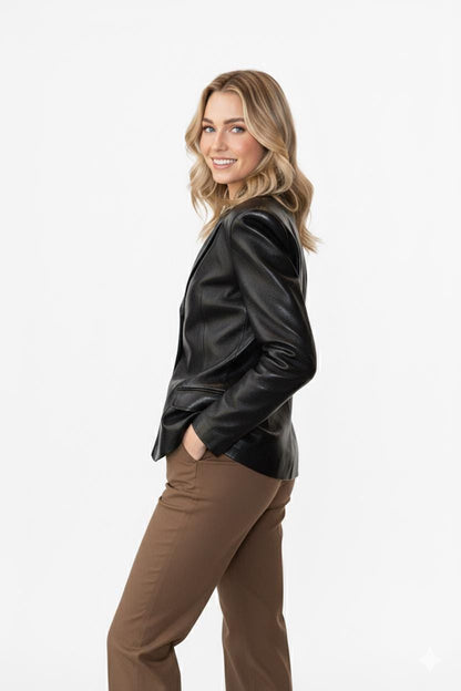 Women's black leather blazer by Premium Skin