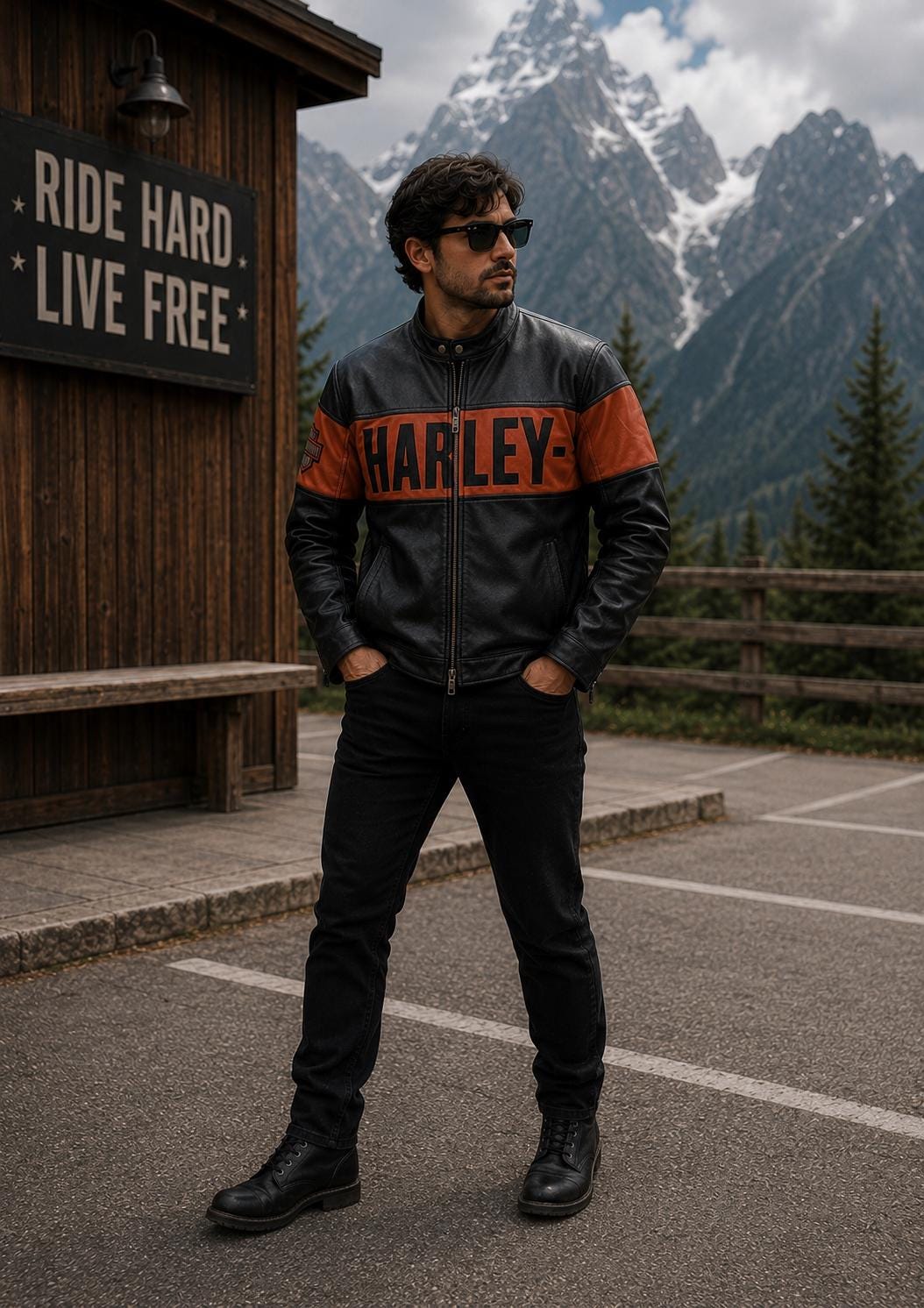 Vintage black leather biker jacket by Premium Skin
