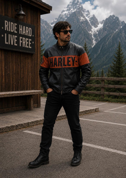 Vintage black leather biker jacket by Premium Skin