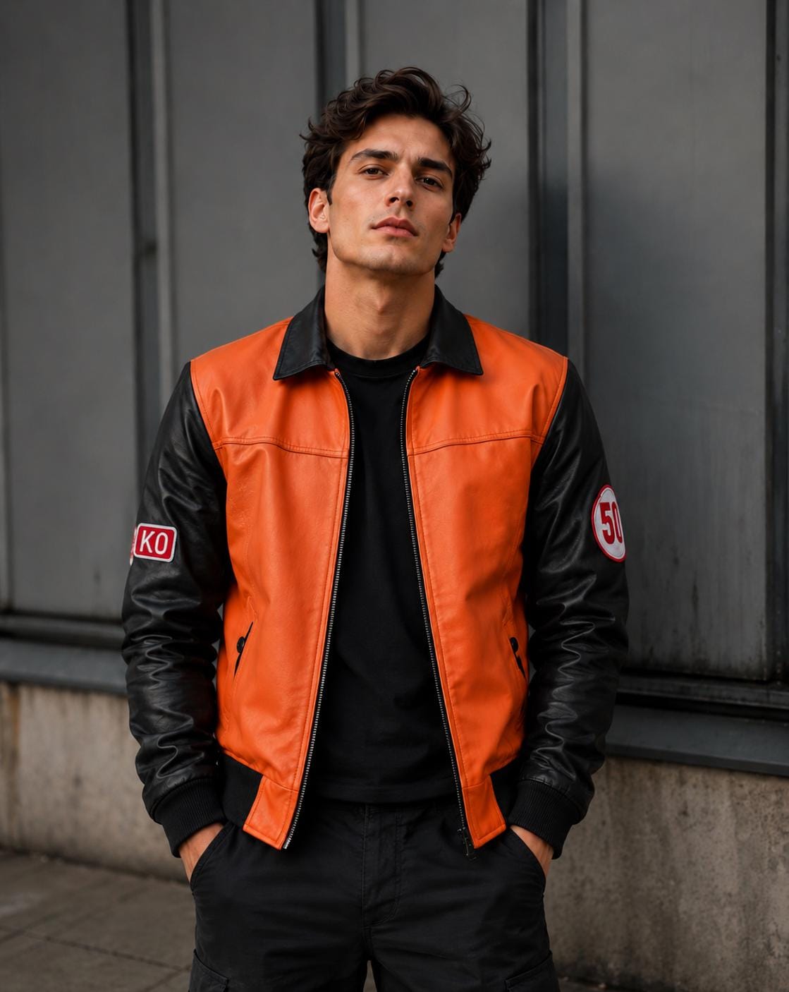 Orange and black racing jacket by Premium Skin