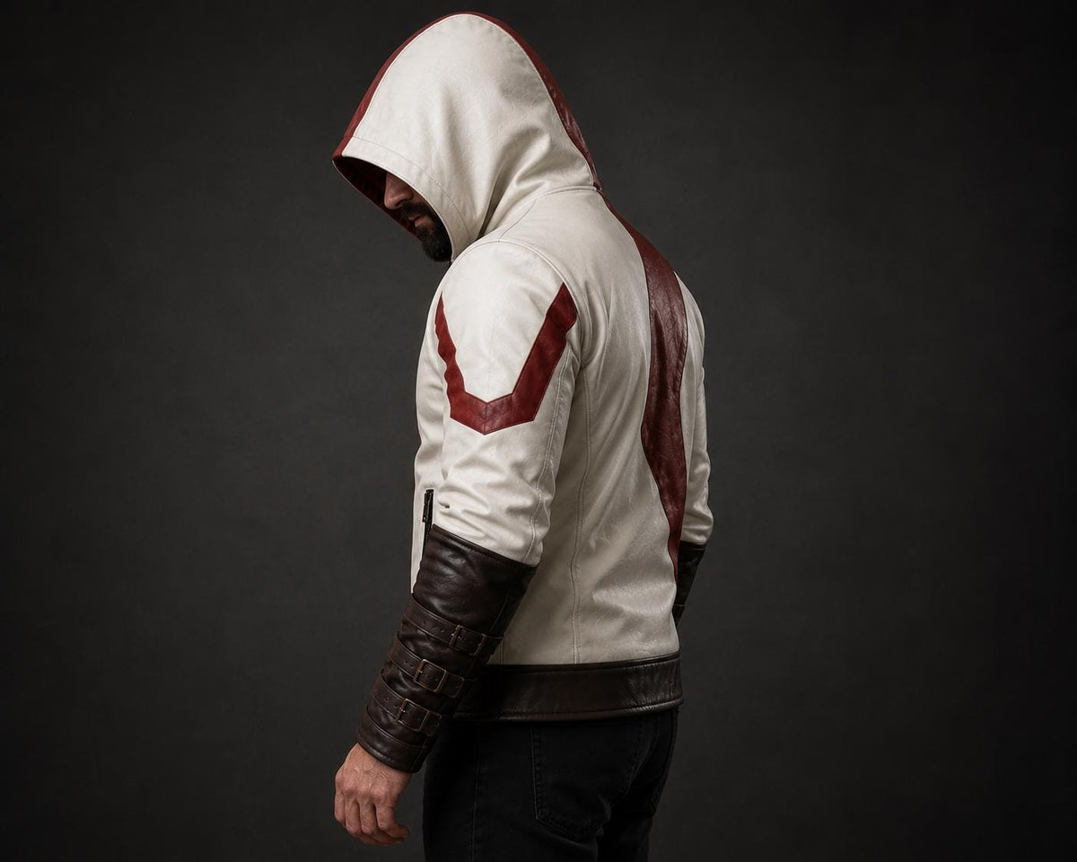 Hooded sheepskin leather jacket alternate angle