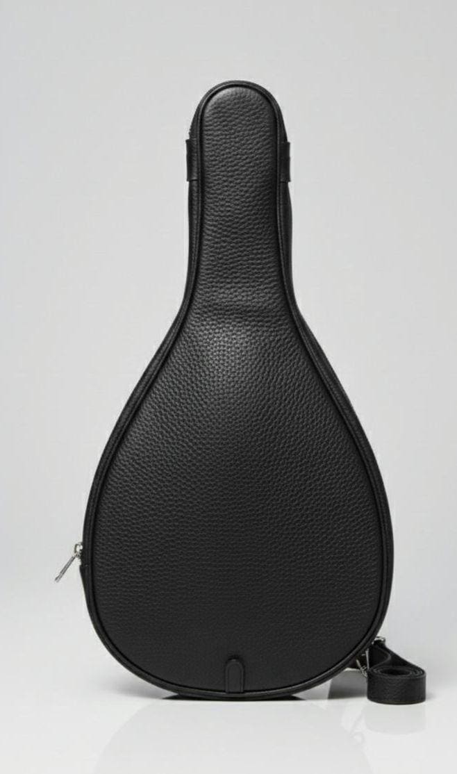 Black pebbled leather tennis backpack by Premium Skin