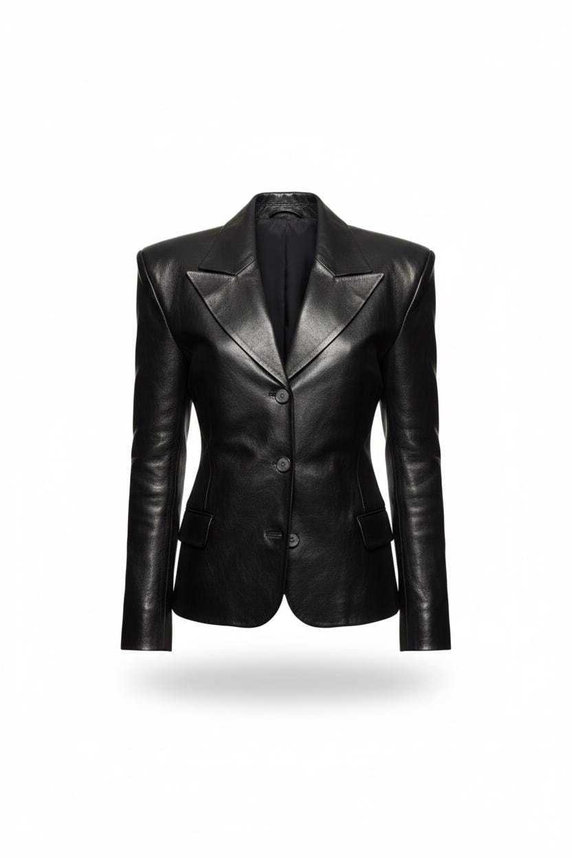 Women's black leather blazer by Premium Skin