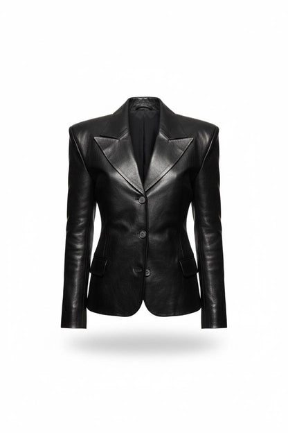 Women's black leather blazer by Premium Skin