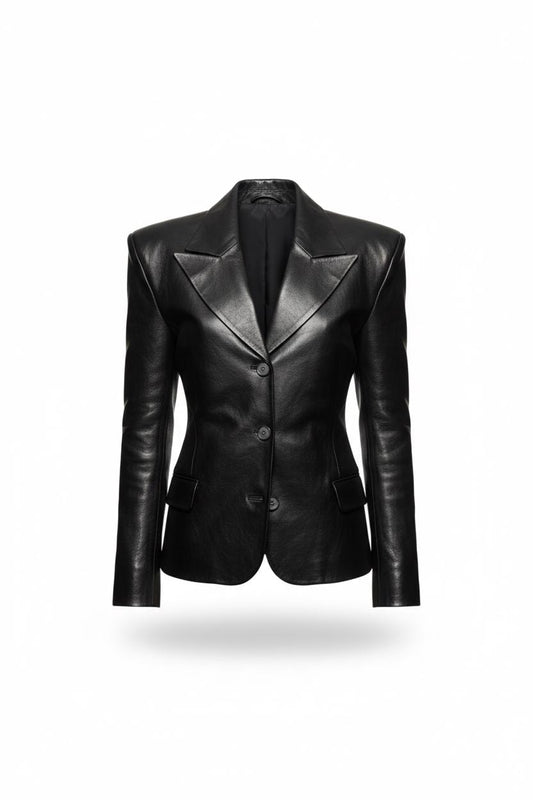Women's black leather blazer by Premium Skin