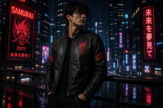 Samurai-inspired black leather jacket by Premium Skin