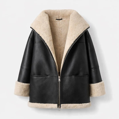 Black shearling-style aviator jacket by Premium Skin