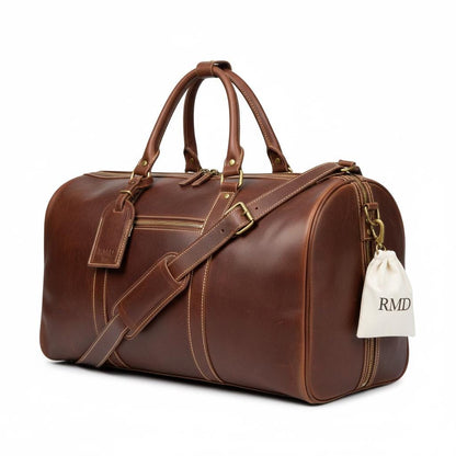 Personalized leather weekender duffel bag by Premium Skin