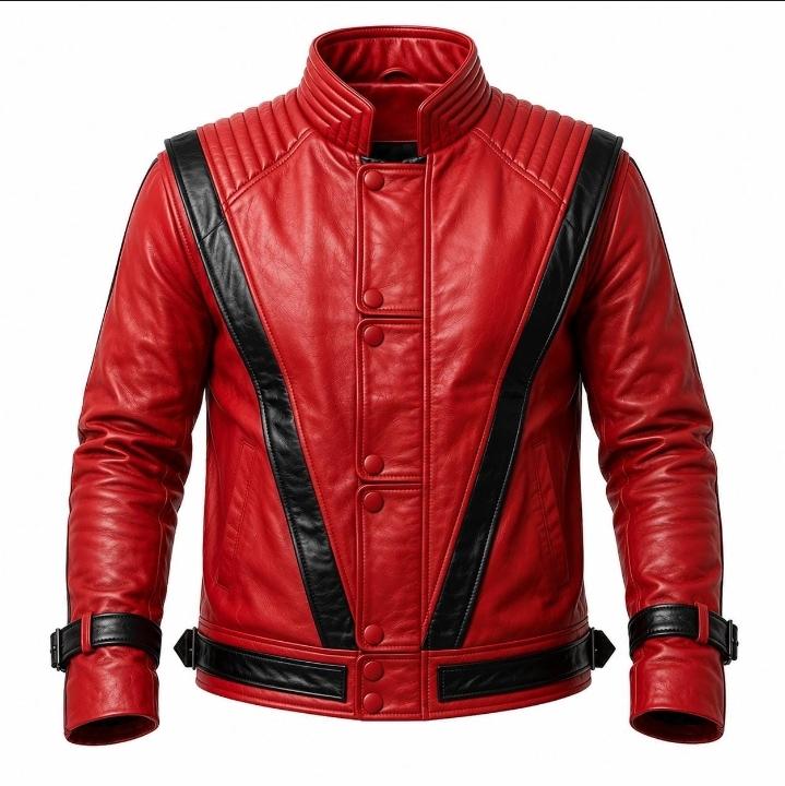 Red retro pop-inspired leather jacket by Premium Skin
