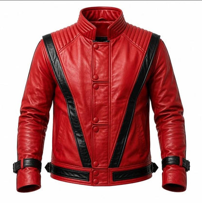 Red retro pop-inspired leather jacket by Premium Skin