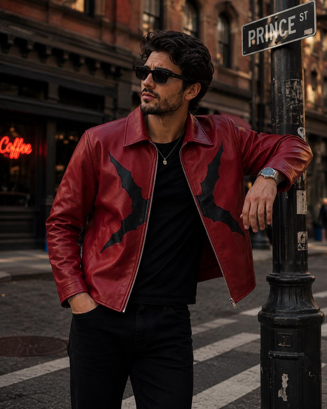 Men's red leather biker jacket by Premium Skin