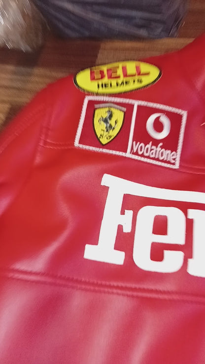 Ferrari Vintage Red and Black Racing Leather Jacket