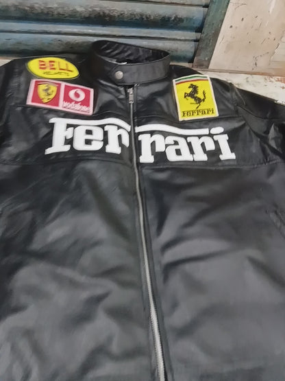 Ferrari Vintage Red and Black Racing Leather Jacket